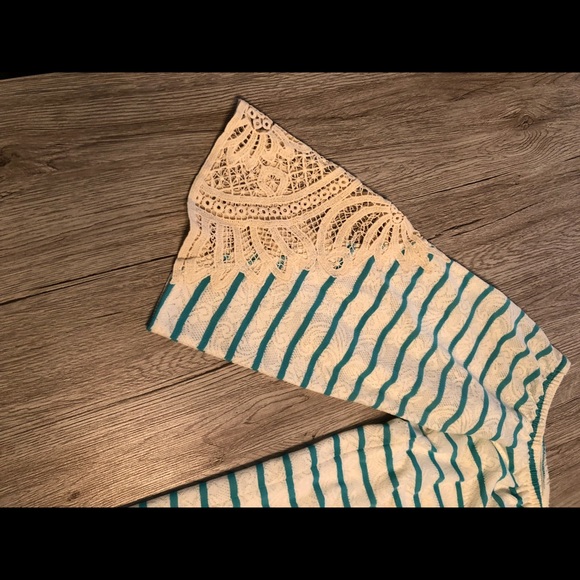 Vava by Joy Han Dress White and Blue Off-Shoulder Crochet Striped Size S - Picture 8 of 9